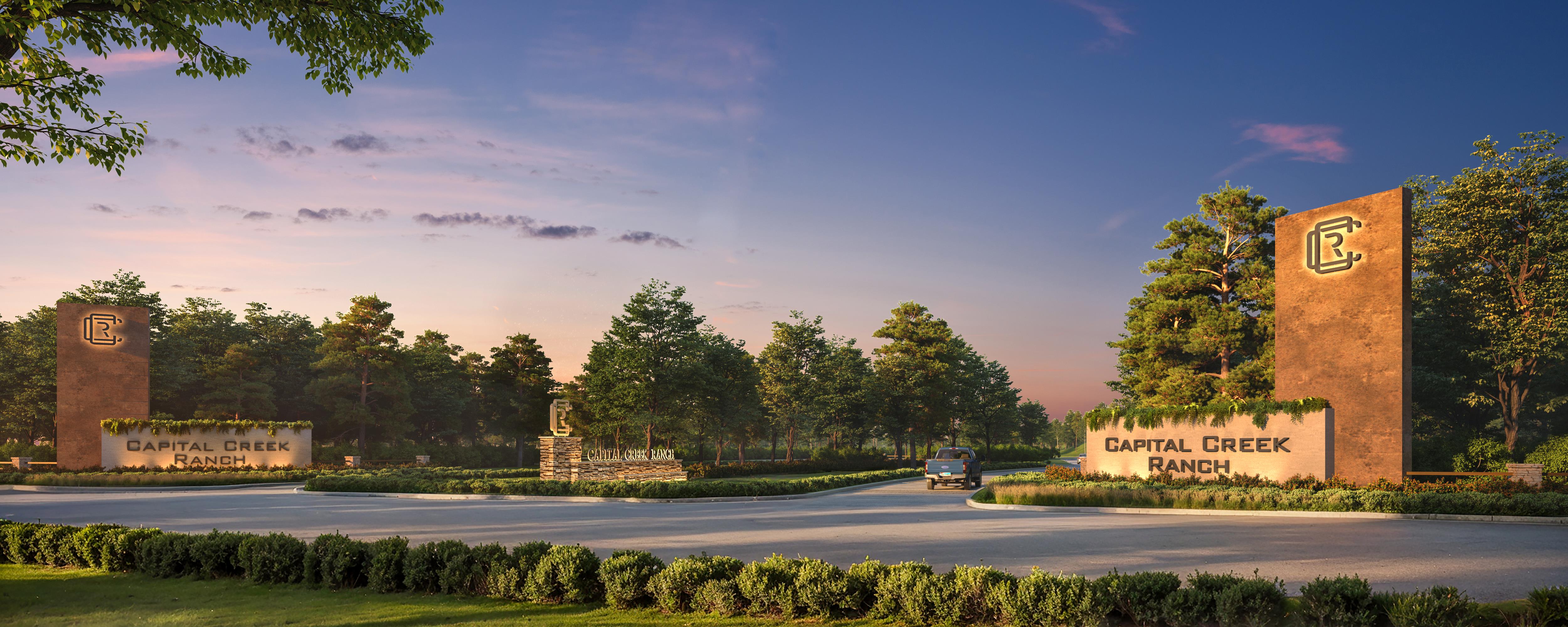 Capital-Creek-Ranch-Entry-Monument-Exterior-Eye-Level-Dusk-Willis-TX